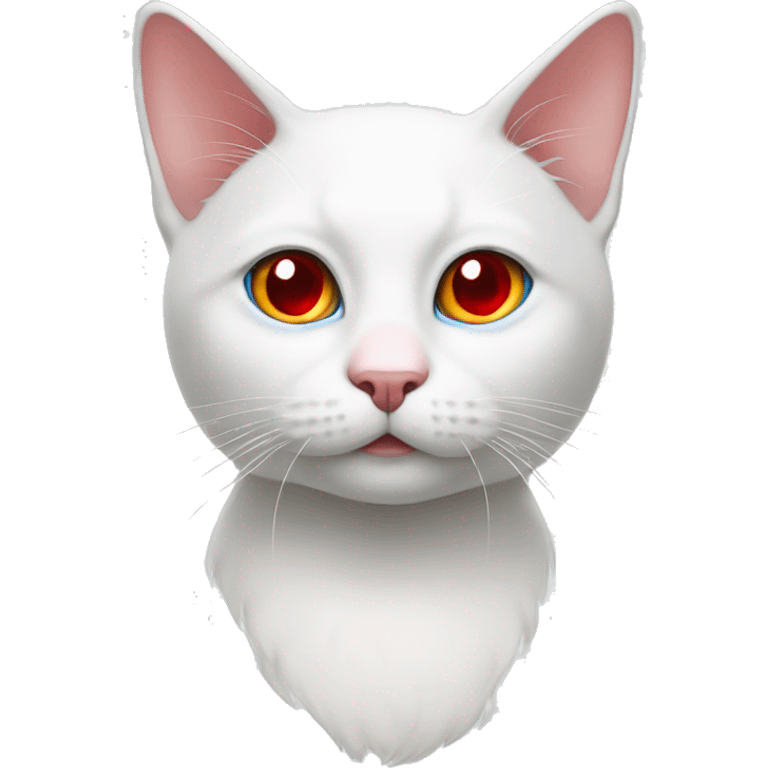 white cat with red ears and nose, blue eyes emoji