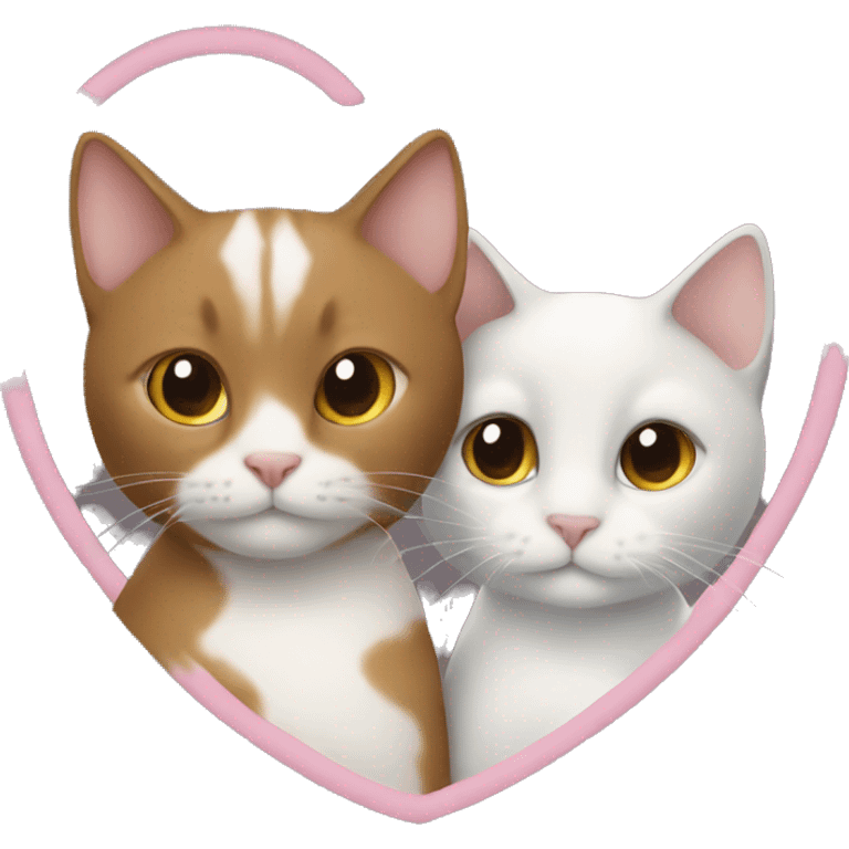 Two cats in heart, one brown one white  emoji