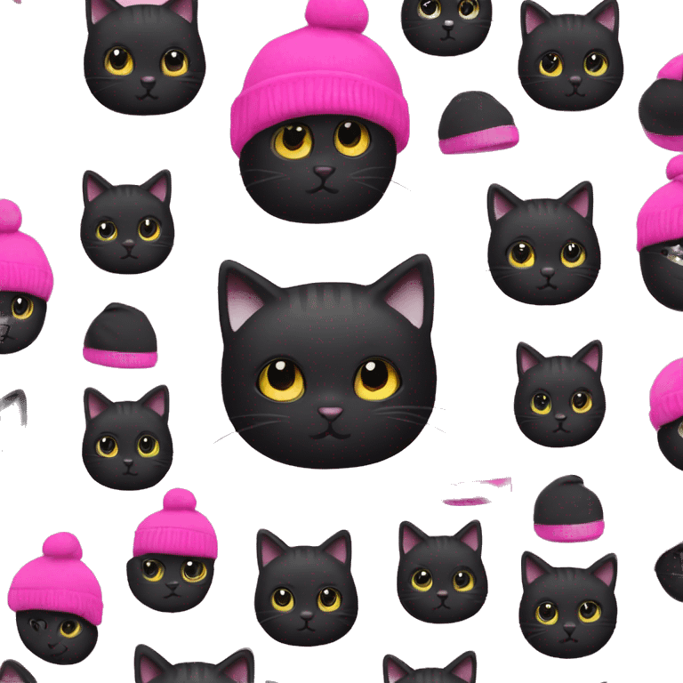 Black cat with pink beanie emoji