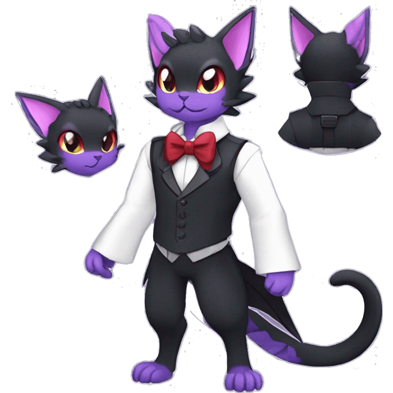  Cool cute edgy cartoon black purple red ethereal fantasy beautiful elegant nargacuga-Noivern-cat-Fakemon collar harness bow tie and bracers full body emoji