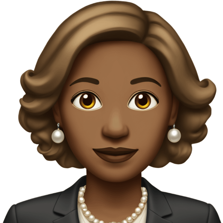 African American lady in her late 40 with brown hair and light brown straight hair. Has a suit on with pearl earrings and necklas emoji