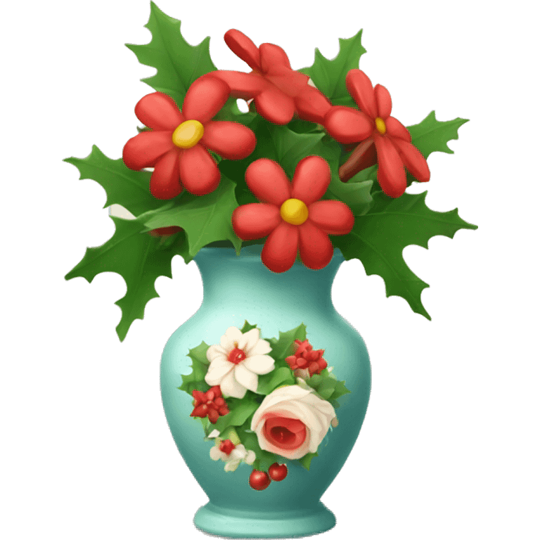 Christmas vase with flowers emoji