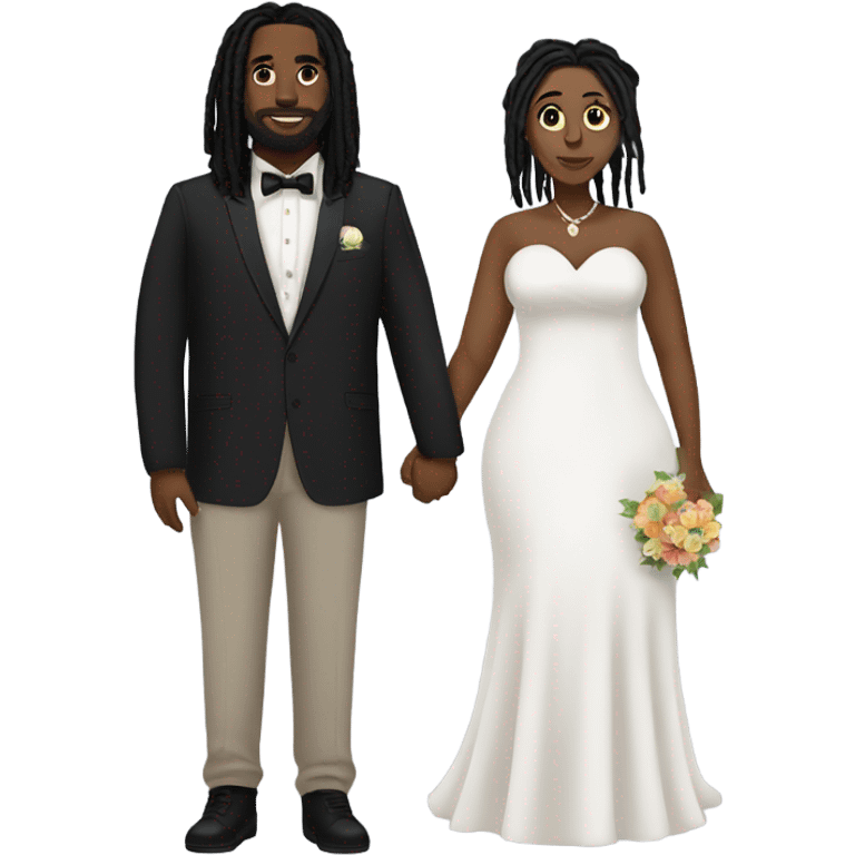 black couple with plus size man black dreadlocks, full body wedding emoji