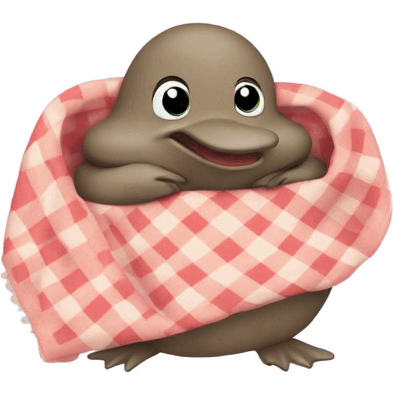 Platypus in a blanket filled with hearts emoji