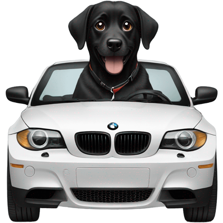 Black dog driving a bmw emoji