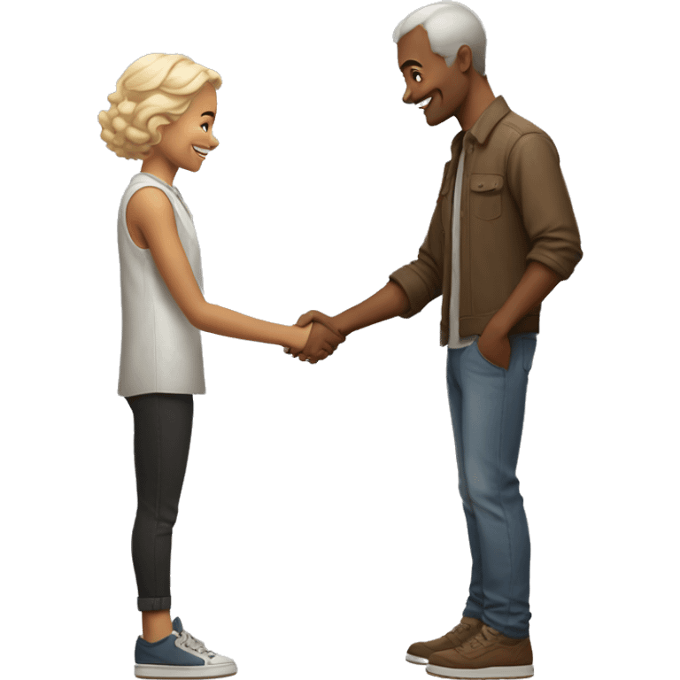 an old restaurant owner and young blogger in youth clothes, shaking hands, both with light skin, in great detail, in full height emoji