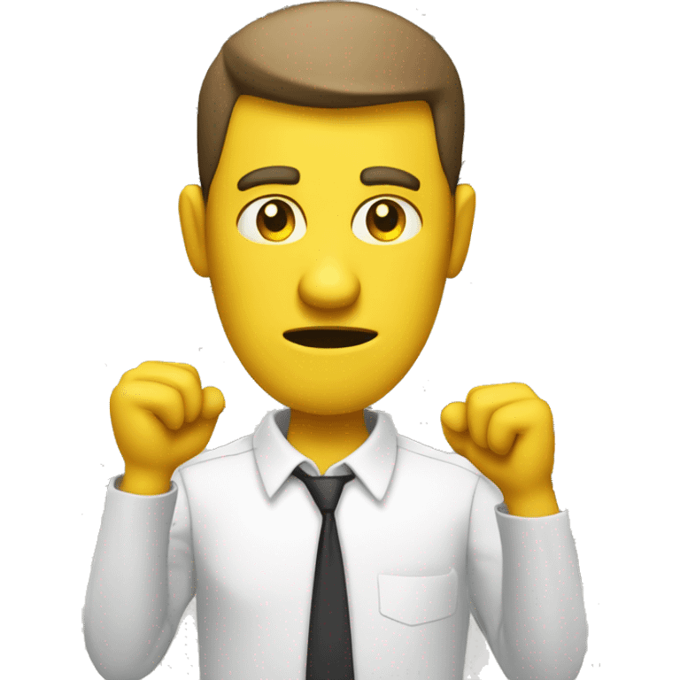 A yellow cartoon man facing forward holds a "MUGSHOT" sign with both hands. His expression is neutral or slightly serious, and he wears a simple shirt or t-shirt. emoji