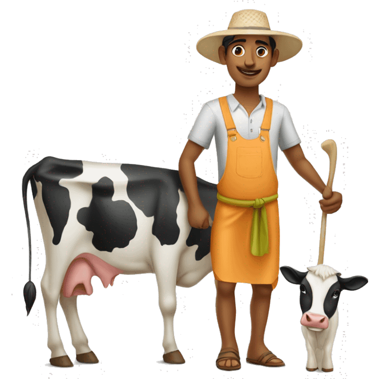 indian dairy farmer with cow nearby with white background emoji