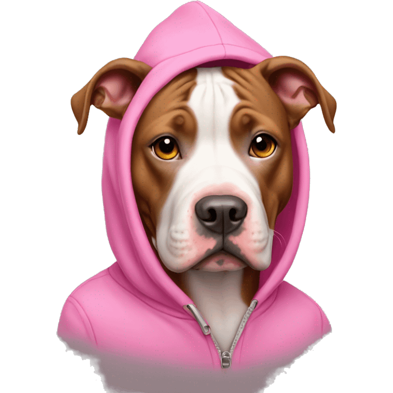 pitbull wearing a pink hoodie emoji