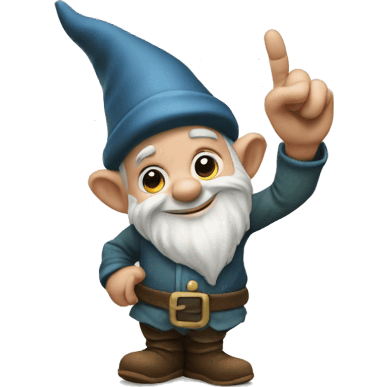 Gnome with hand in front of him with his finger pointing up emoji