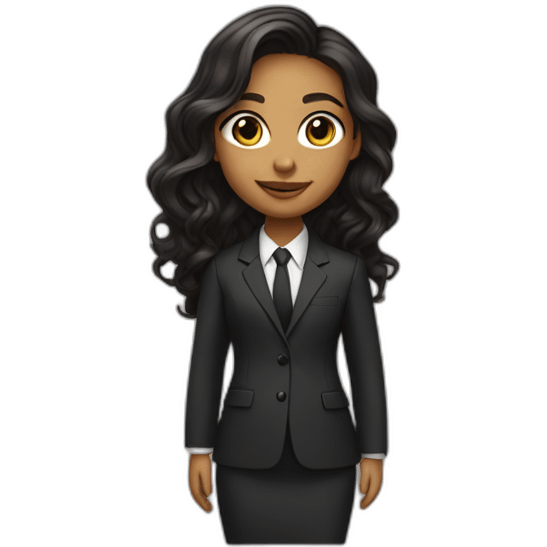 Light Brown girl with long black wavy hair big eyes smily face works as a designer wearing a suit emoji