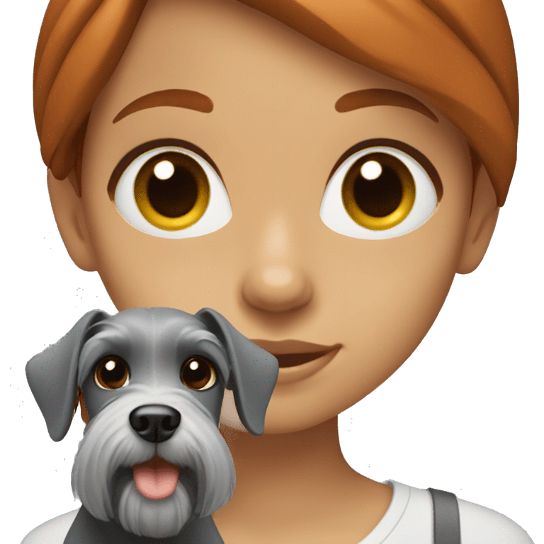 redhead girl with brown eyes holding a grey schnauzer  emoji