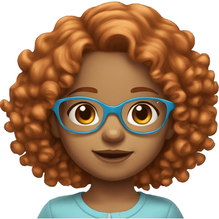 6 year old little girl light skin hazel eyes wearing light blue glasses with medium length curly red hair emoji