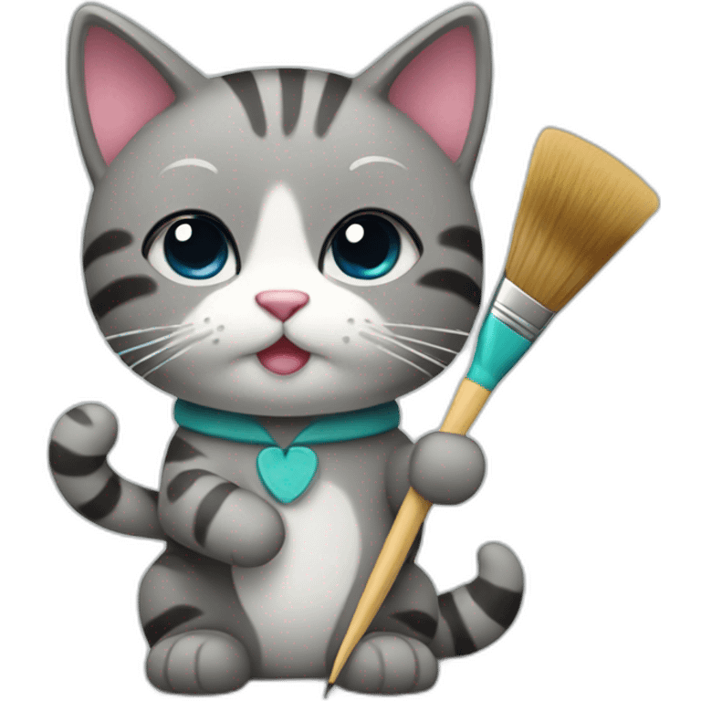 Kawaii cat artist with a brush emoji