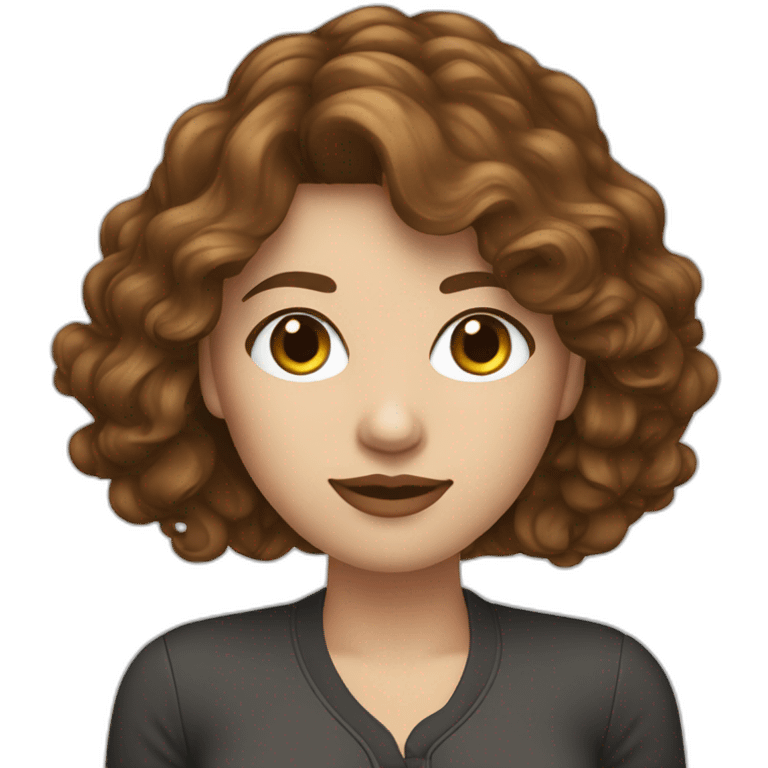 web designer - white beautiful woman, brown wavy hair covering one eye, heart gesture, stylish attire emoji