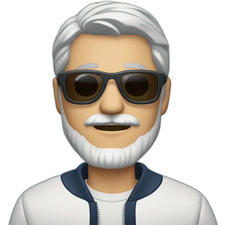 gray-haired man with a beard and mustache in sunglasses wearing a baseball jacket in a sports jacket emoji