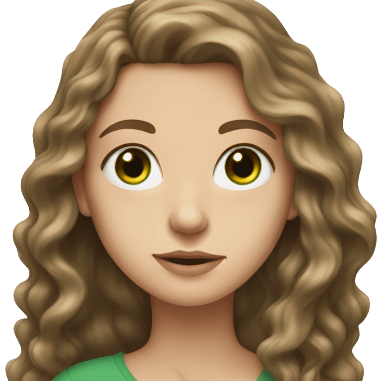 White girl with green eyes and long brown wavy hair emoji