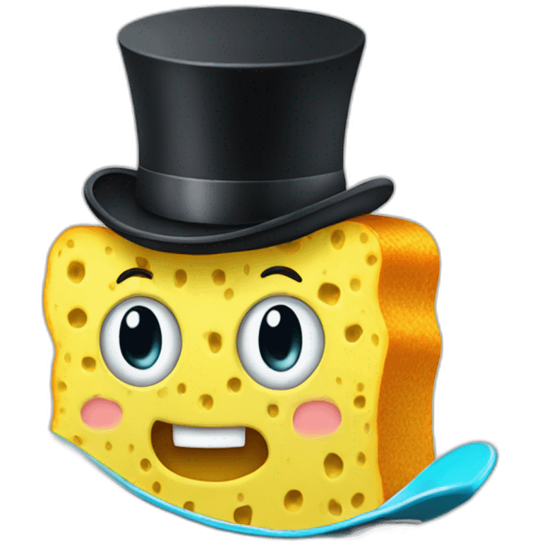 Sponge with top hat on skateboard emoji