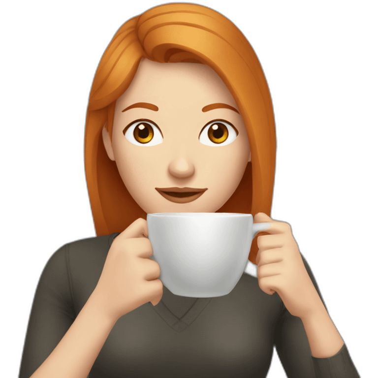 Ginger hair and grey eyes woman drinking coffee  emoji