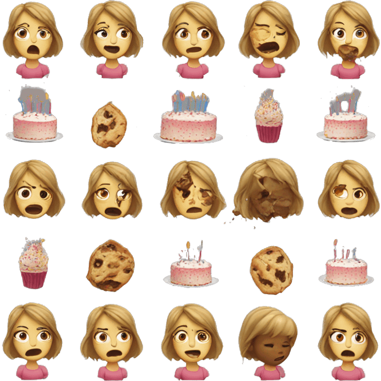 girl, birthday cake, smashed in face emoji