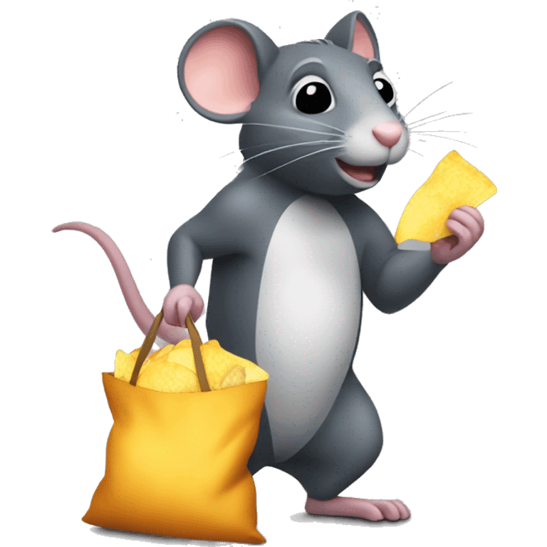 A rat carrying a bag of chips emoji