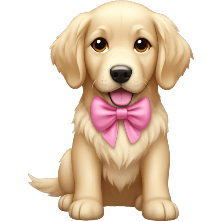 Cream golden retriever with pink bow emoji