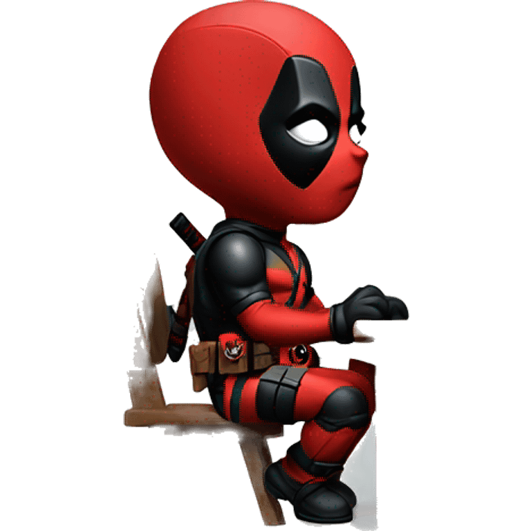 Cute Deadpool sitting at a desk, front view emoji