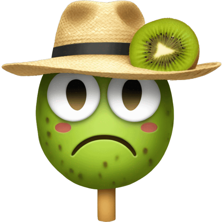 A kiwi fruit with a straw hat emoji