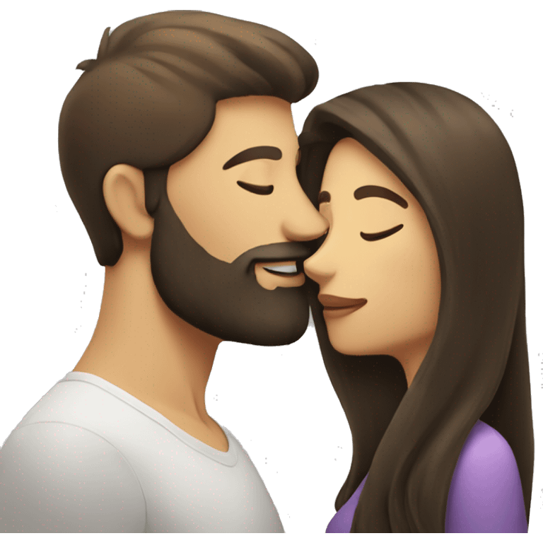 Brunette man with beard kissing brunette woman with long hair emoji