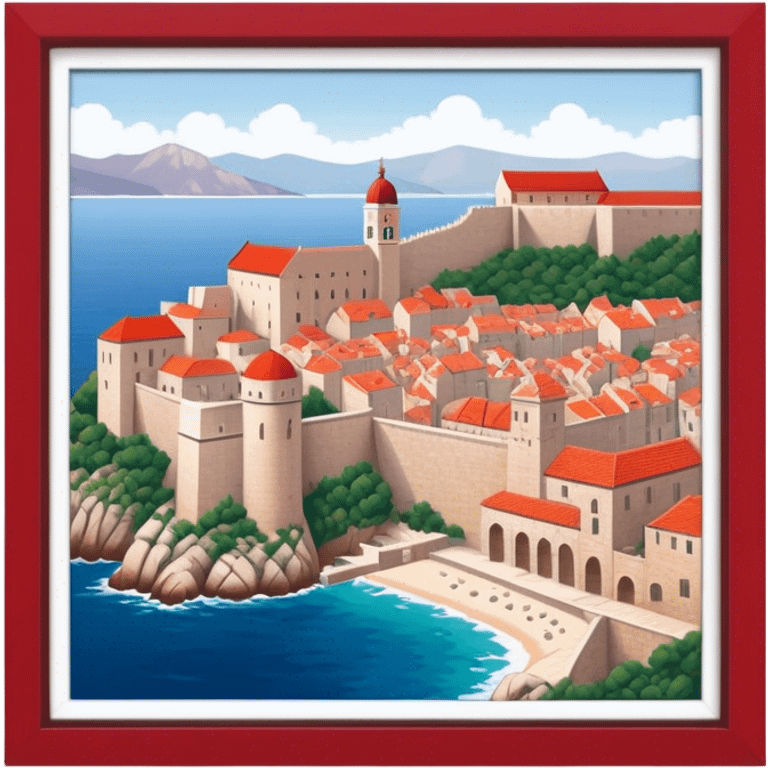 Cinematic Realistic Dubrovnik Landmark Emoji, depicted with historic fortified walls and red‚Äêtiled roofs rendered with intricate detail and dynamic, coastal lighting. emoji