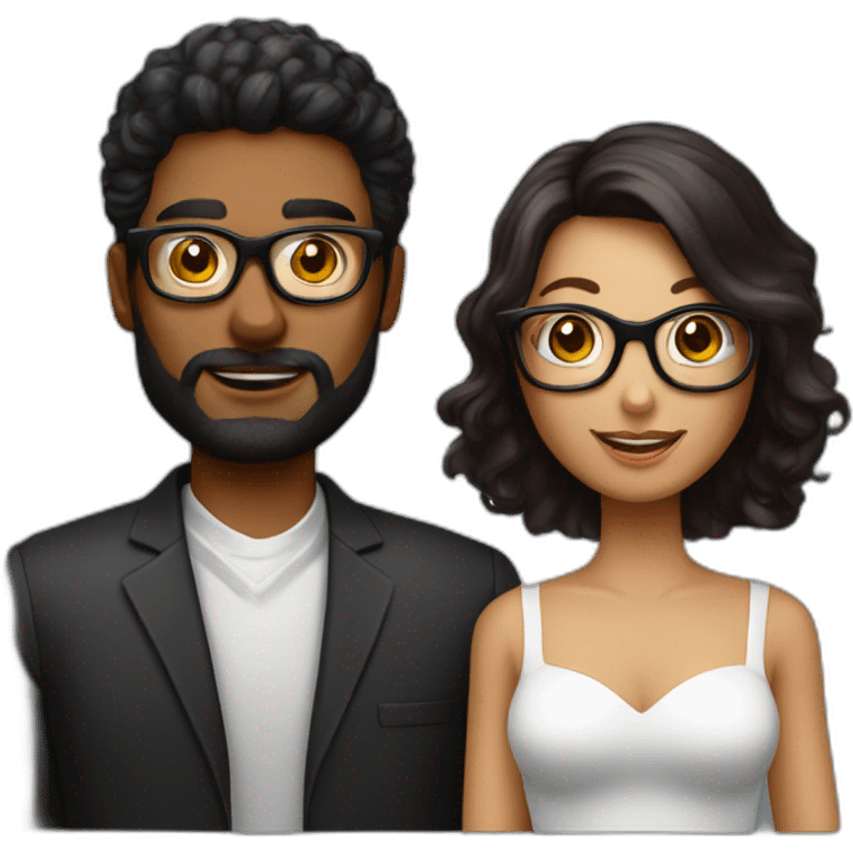 Homme black cheveux noir et lunette avec belle femme rousse emoji