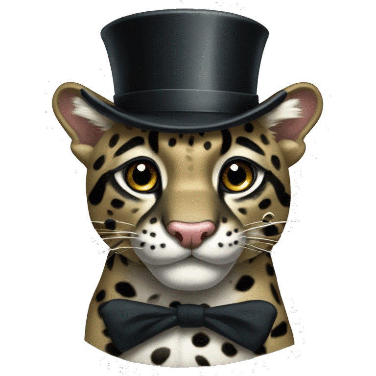 Clouded leopard with top hat and monocle emoji