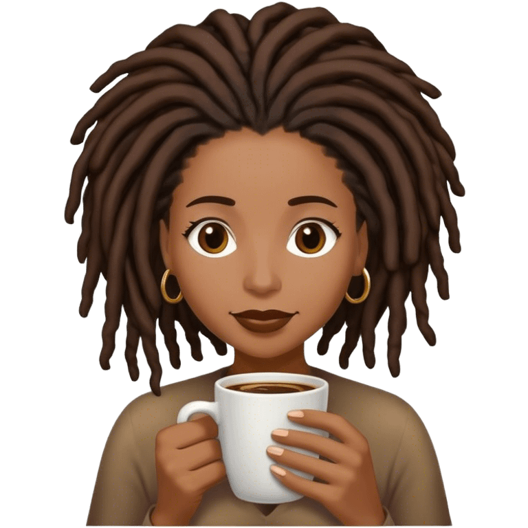 Black woman with locs having coffee emoji