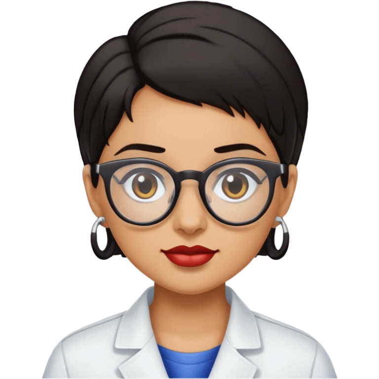 Dark haired female barber wearing glasses emoji