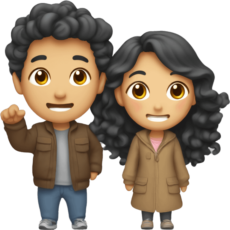 Cute Asian couple (girl with curly long hair) excitedly traveling  emoji