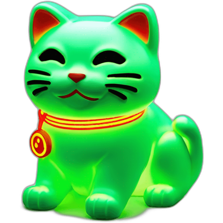 maneki neko 3d in the form of green neon sign emoji