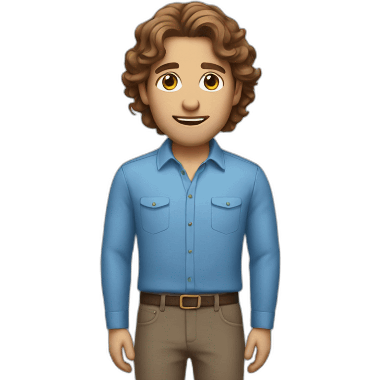 Man with brown wavy hair and blue shirt emoji