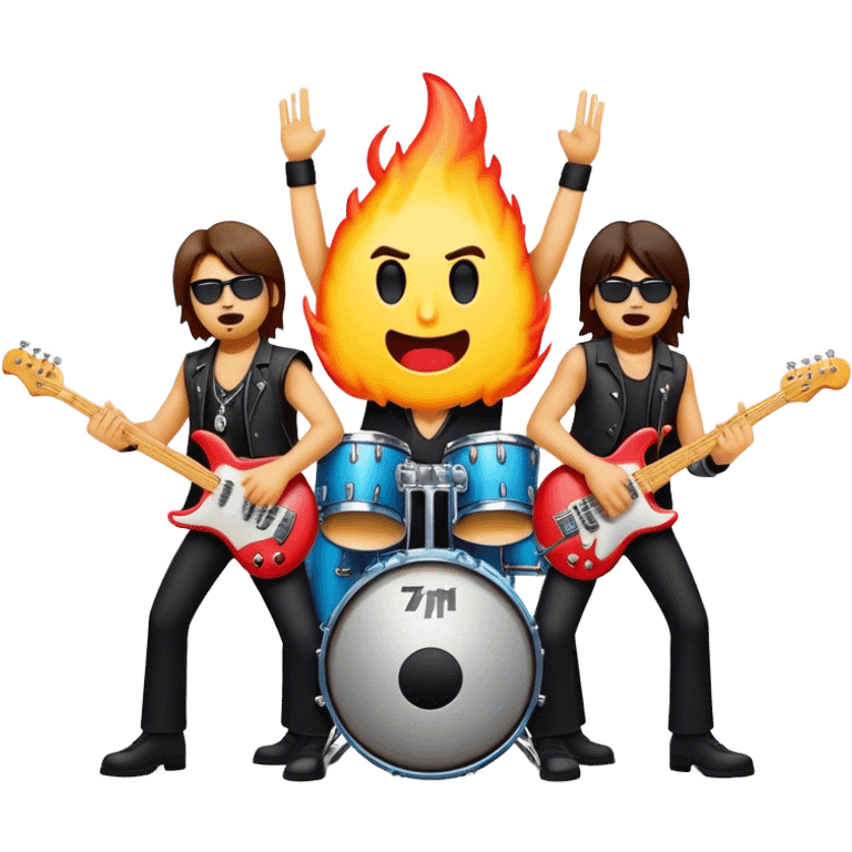 Cinematic Realistic AC/DC Band Emoji, depicted as a high-energy rock ensemble with electrifying stage presence and gritty textures, rendered with bold vibrant lighting that captures the raw power and rebellious spirit of their music. emoji