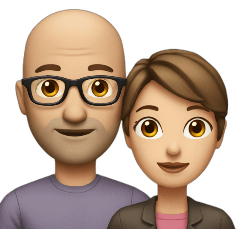 woman with brown hair and bald man with glasses emoji