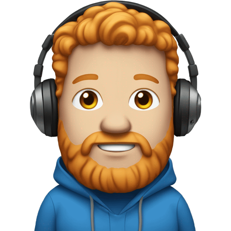 Fat ginger man in blue hoodie with headphones on emoji