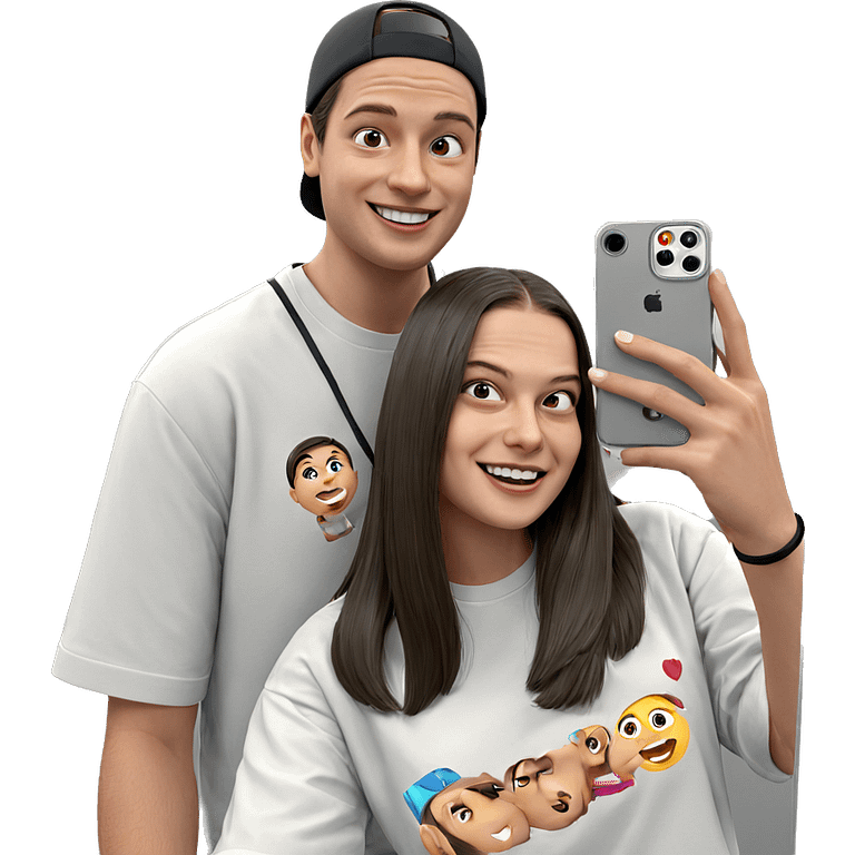 happy couple taking selfie emoji