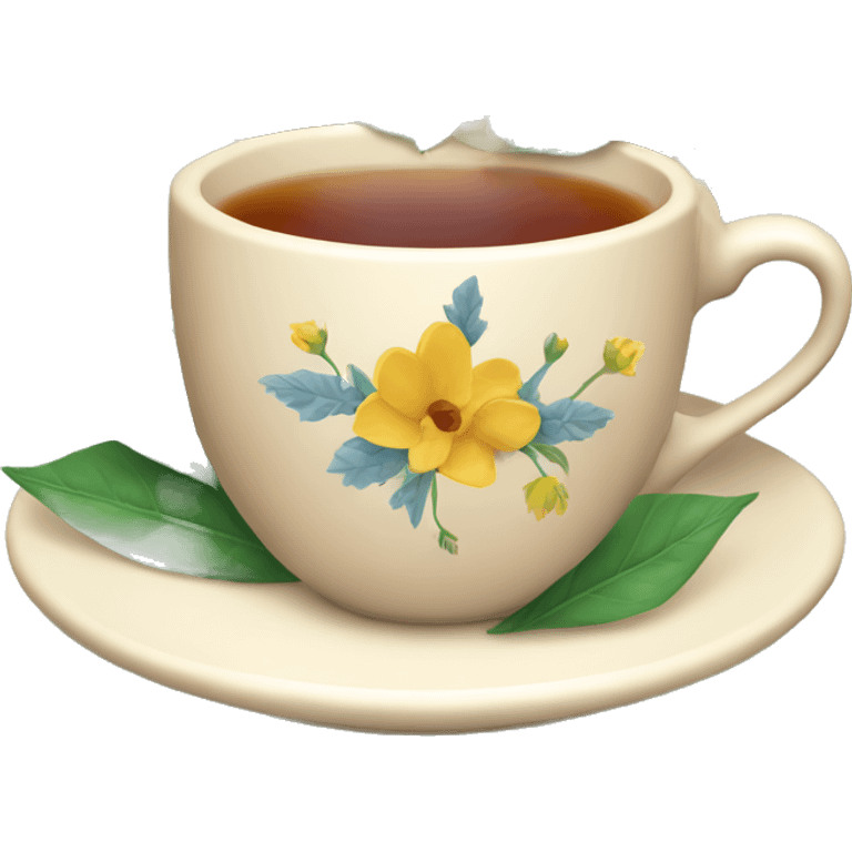 Cup of tea with flowers and leaves emoji