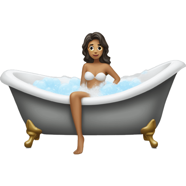 Brunette Woman taking a bubble bath in big bathtub emoji