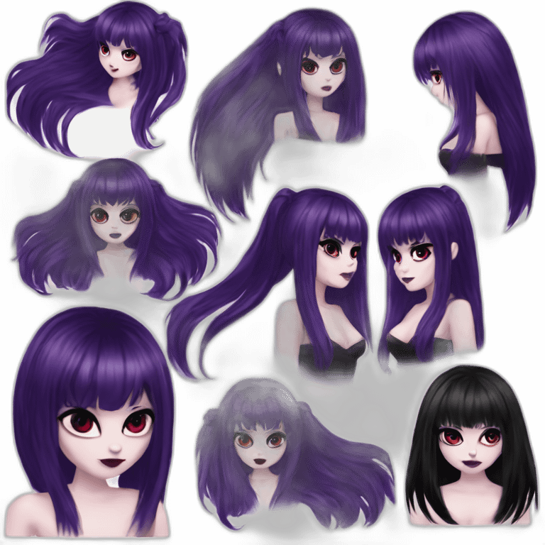 Elissabat-with-bangs-long-hair-dark-purple-and-black-vampire-goth-makeup-pinkeyes emoji