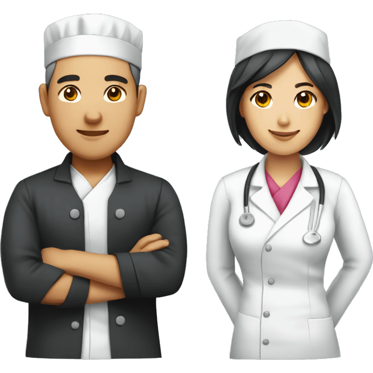 Asian Couple: male chef and female nurse emoji