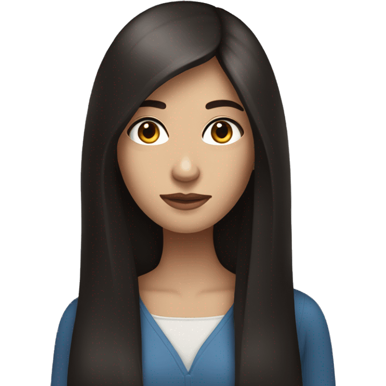 A woman with blue eyes and long, straight dark brown hair emoji