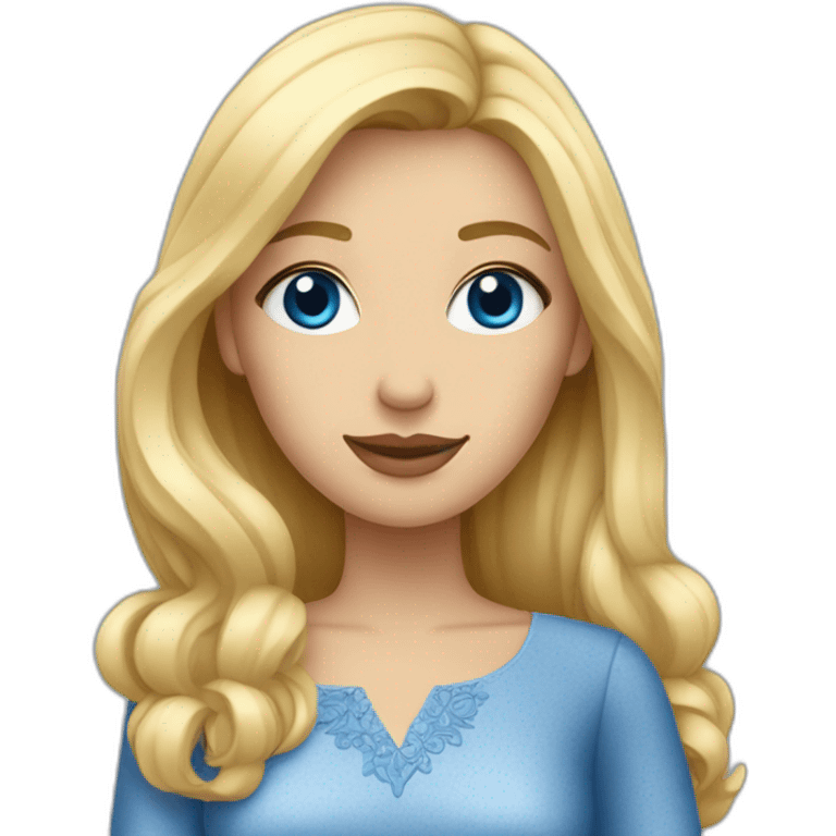 une femme blonde aux yeux bleus avec une robe emoji