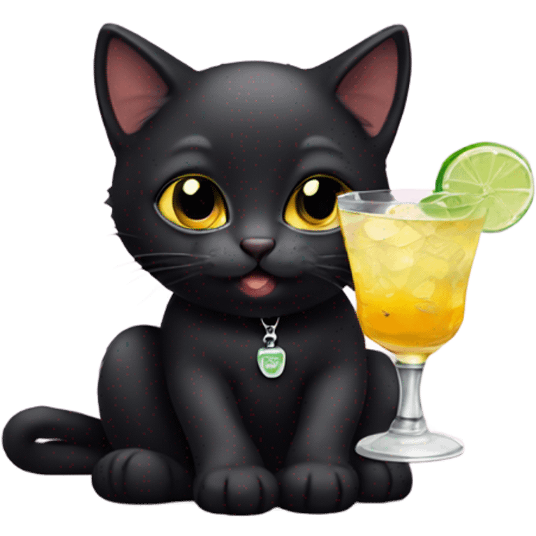 Black kitten with a gin drink emoji