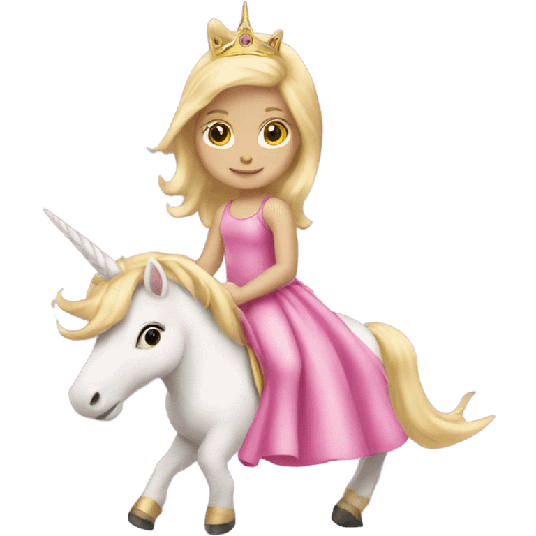 Blonde little girl in a princess dress riding a pink unicorn  emoji