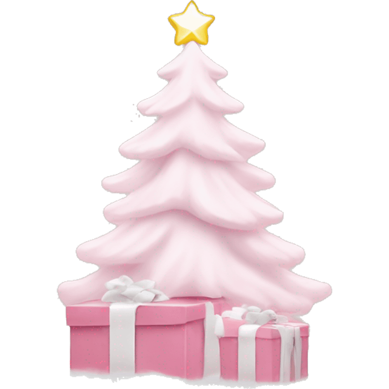 Light pink Christmas gifts under a white Christmas tree  emoji